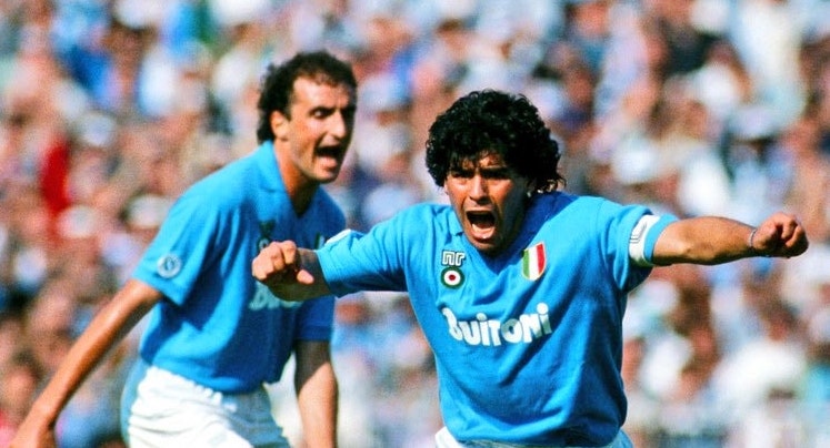 Renica e Maradona l'anno successivo allo Scudetto conquistato con il Napoli
